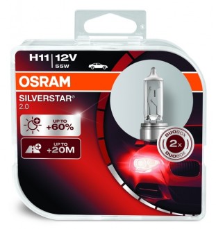 Лампа Osram 12В H11 55Вт +60% Silverstar 2.0 (DuoBox)