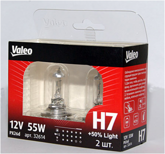 Лампа 12B H7 60/55Вт +50% Light (Eurobox,2шт)